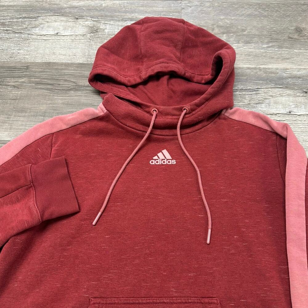 Adidas Red Pink Girls M Center Logo Brushed Fleece Athletic Pullover Hoodie